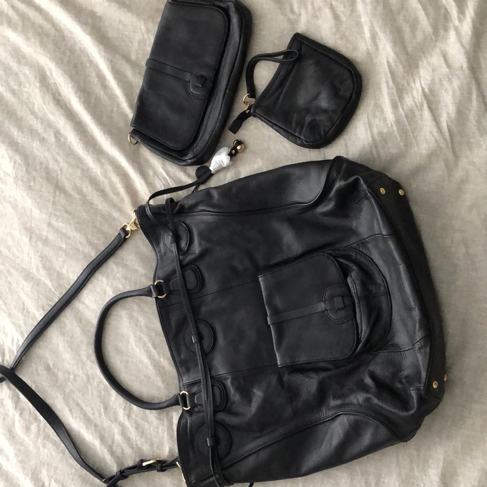 NWOT Isaac Mizrahi Live! Blk Leather Tote